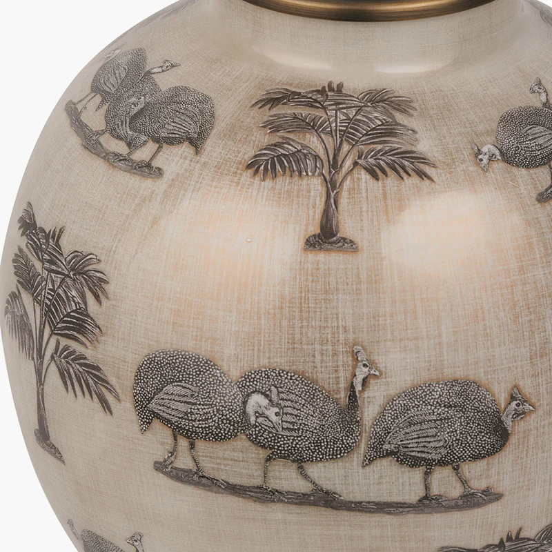 Guinea Fowl Large Glass Table Lamp Base with Harry 40cm Black Cotton Mix Cylinder Lampshade