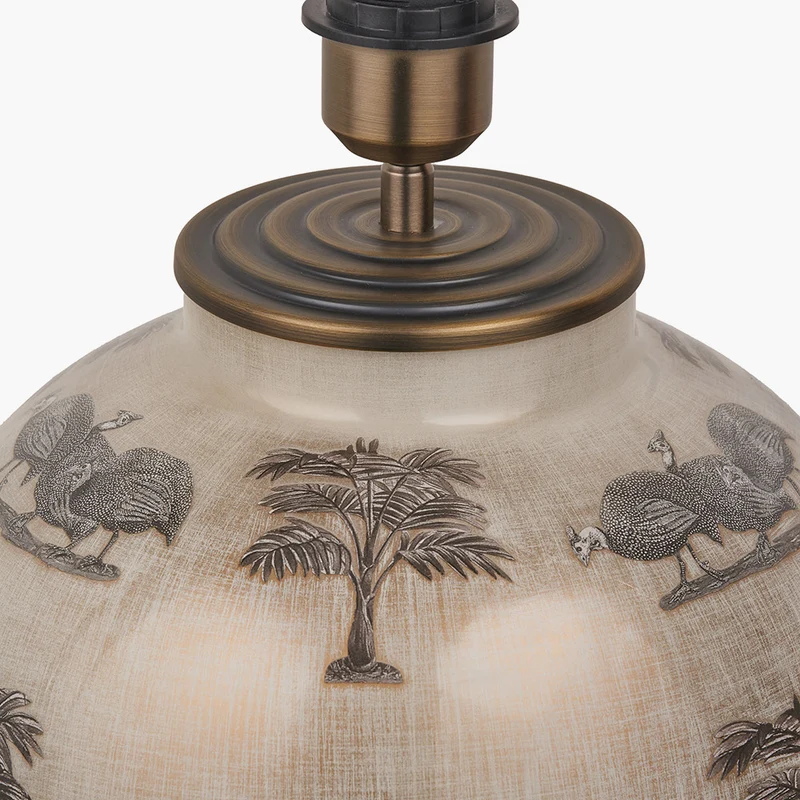 Guinea Fowl Large Glass Table Lamp Base with Harry 40cm Black Cotton Mix Cylinder Lampshade
