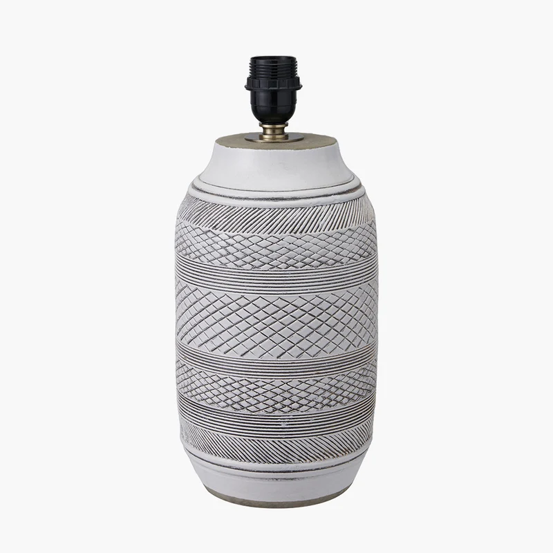 Kira White and Black Textured Stoneware Table Lamp Base with Edward 35cm Natural Linen Cylinder Lampshade