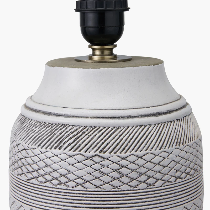 Kira White and Black Textured Stoneware Table Lamp Base with Edward 35cm Natural Linen Cylinder Lampshade