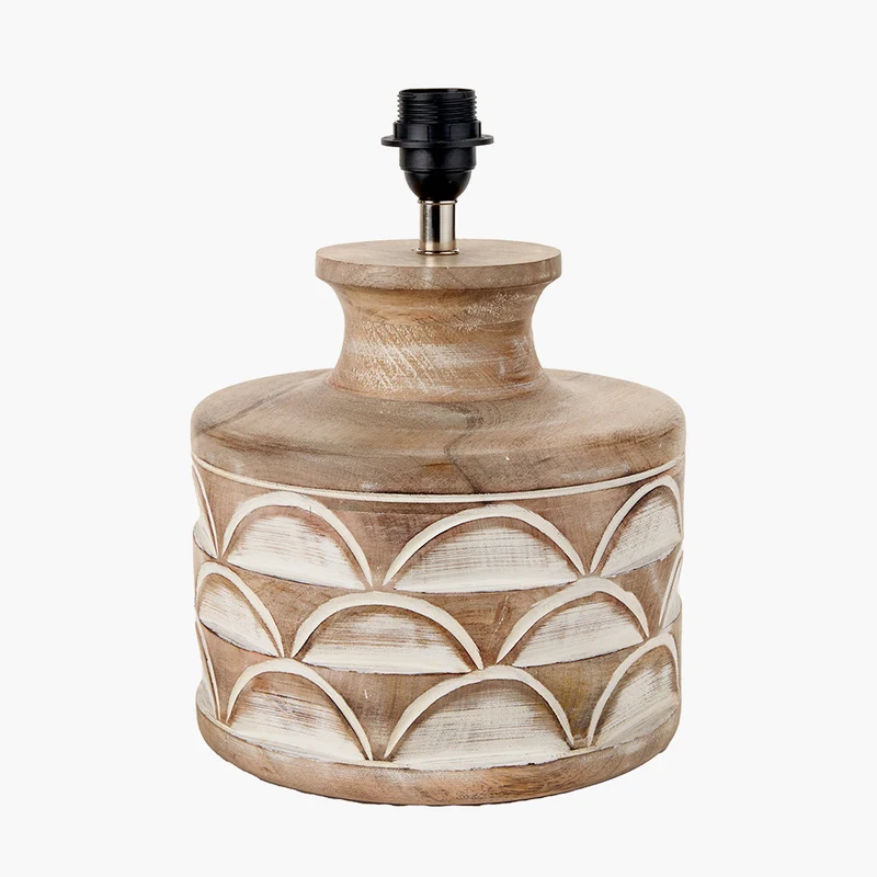 Kingsbury White Wash Large Carved Wood Table Lamp Base with Edward 40cm Pistachio Green Linen Cylinder Lampshade