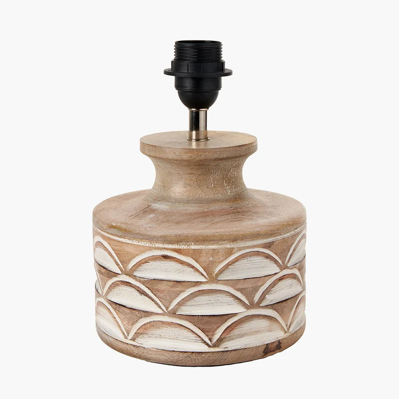 Kingsbury White Wash Carved Wood Table Lamp Base with Edward 30cm Pistachio Green Linen Cylinder Lampshade