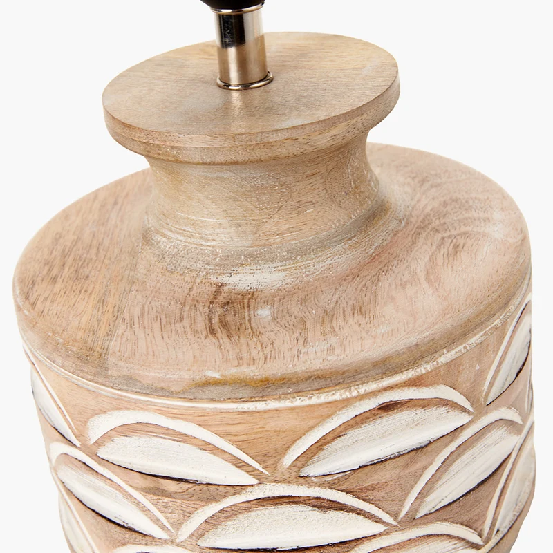 Kingsbury White Wash Carved Wood Table Lamp Base with Edward 30cm Pistachio Green Linen Cylinder Lampshade