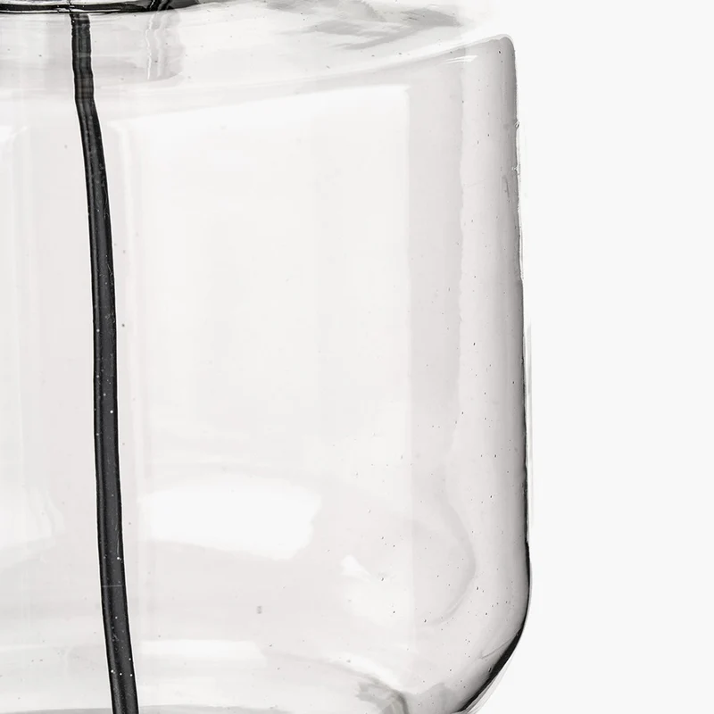 Josie Clear Glass and Antique Brass Metal Table Lamp Base with Lino 30cm Black Self Lined Linen Cylinder Lampshade