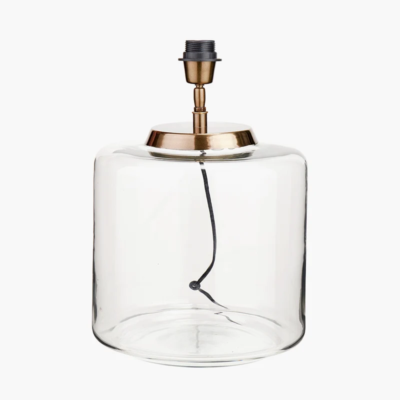 Josie Clear Glass and Antique Brass Metal Large Table Lamp Base with Lino 45cm White Self Lined Linen Cylinder Lampshade