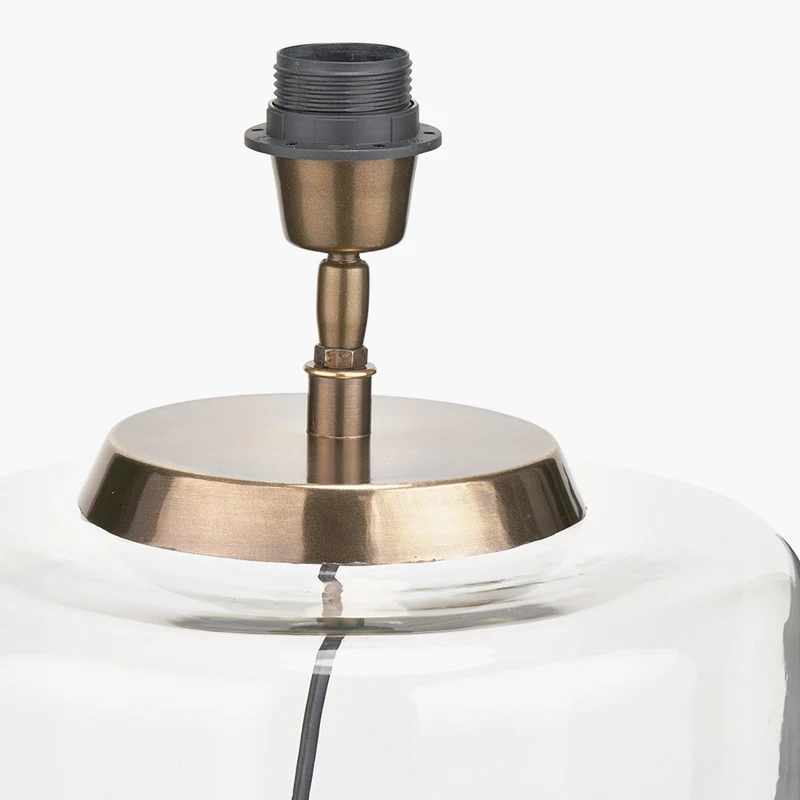 Josie Clear Glass and Antique Brass Metal Large Table Lamp Base with Edward 45cm Natural Linen Cylinder Lampshade