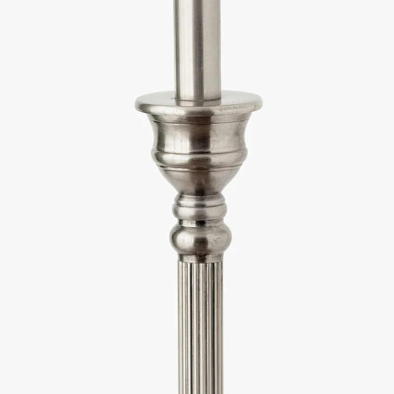 Canterbury Antique Silver Metal Floor Lamp Base with Izara 45cm Lilac Ikat Patterned Mushroom Pleat Tapered Lampshade
