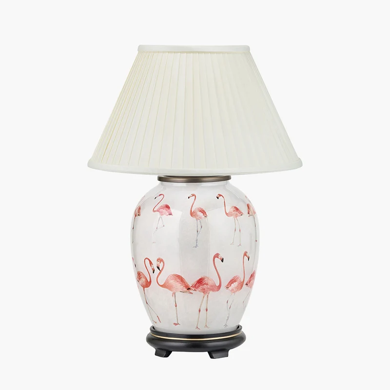 Flamingo Medium Glass Table Lamp Base with Bacall 40cm Almond Silk Knife Pleat Empire Lampshade