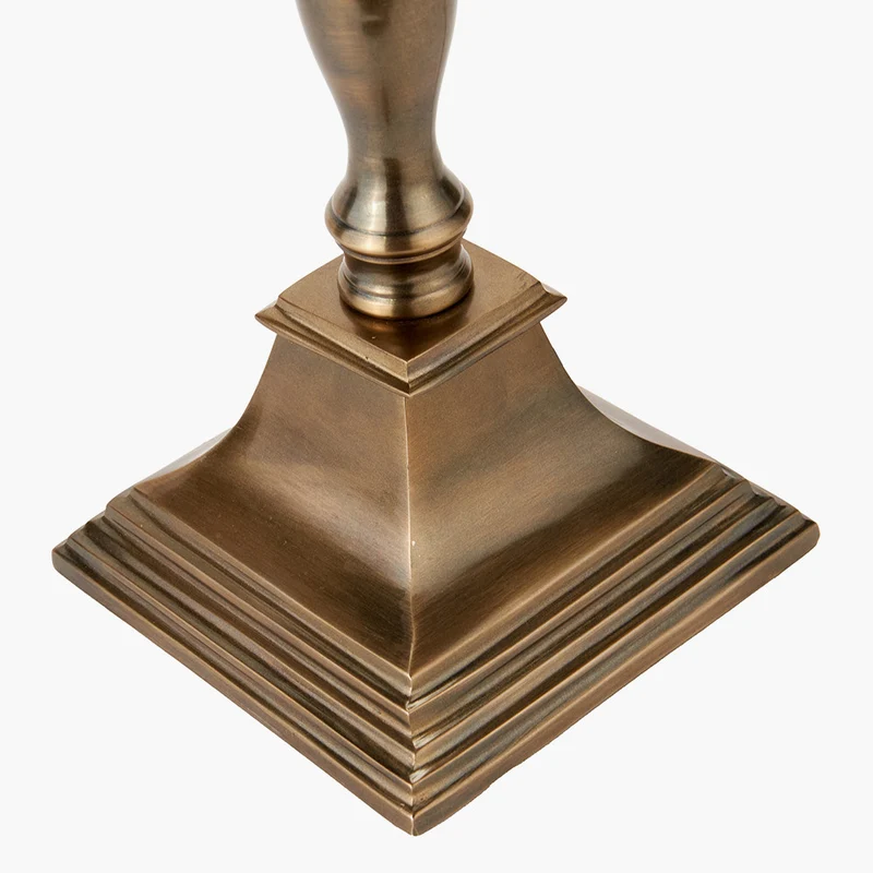 Canterbury Antique Brass Metal Table Lamp Base with Lino 40cm White Self Lined Linen Cylinder Lampshade