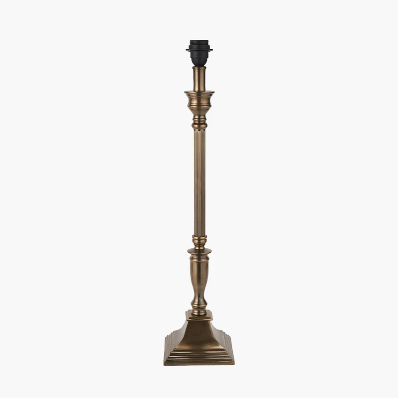 Canterbury Antique Brass Metal Table Lamp Base with Lino 40cm Black Self Lined Linen Cylinder Lampshade