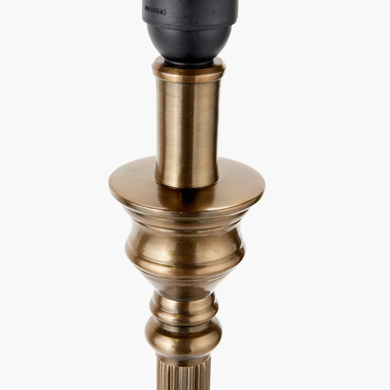 Canterbury Antique Brass Metal Table Lamp Base with Lino 40cm Black Self Lined Linen Cylinder Lampshade
