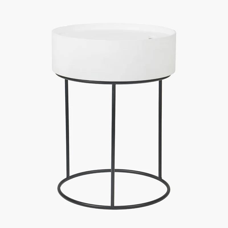 Hugo White Wood Veneer and Black Metal Storage Table