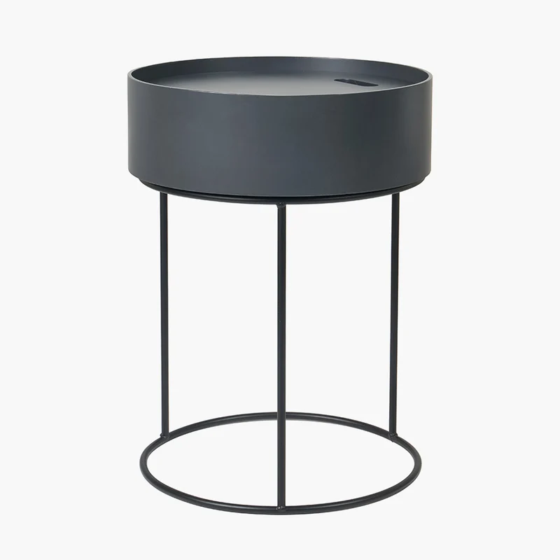 Hugo Dark Grey Wood Veneer and Black Metal Storage Table