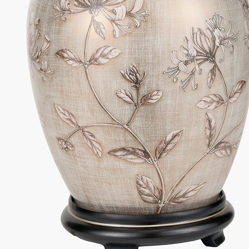 Honeysuckle Medium Glass Table Lamp Base with Henry 35cm White Handloom Cylinder Lampshade