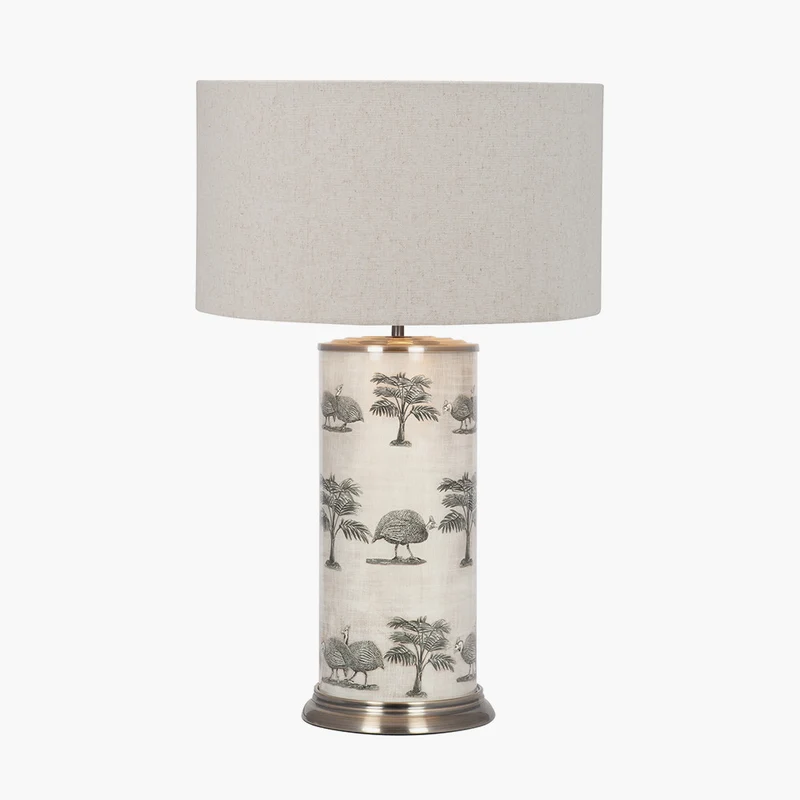 Guinea Fowl Large Cylinder Glass Table Lamp Base with Quinn 40cm Slubby Hopsack Cylinder Shade