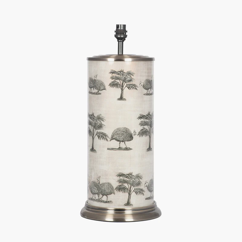 Guinea Fowl Large Cylinder Glass Table Lamp Base with Quinn 40cm Slubby Hopsack Cylinder Shade