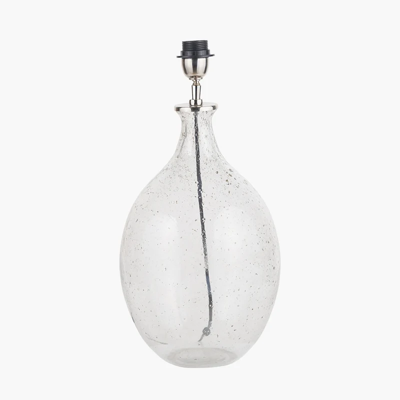 Elysia Bubble Glass and Silver Metal Curved Table Lamp Base with Edward 40cm Pistachio Green Linen Cylinder Lampshade
