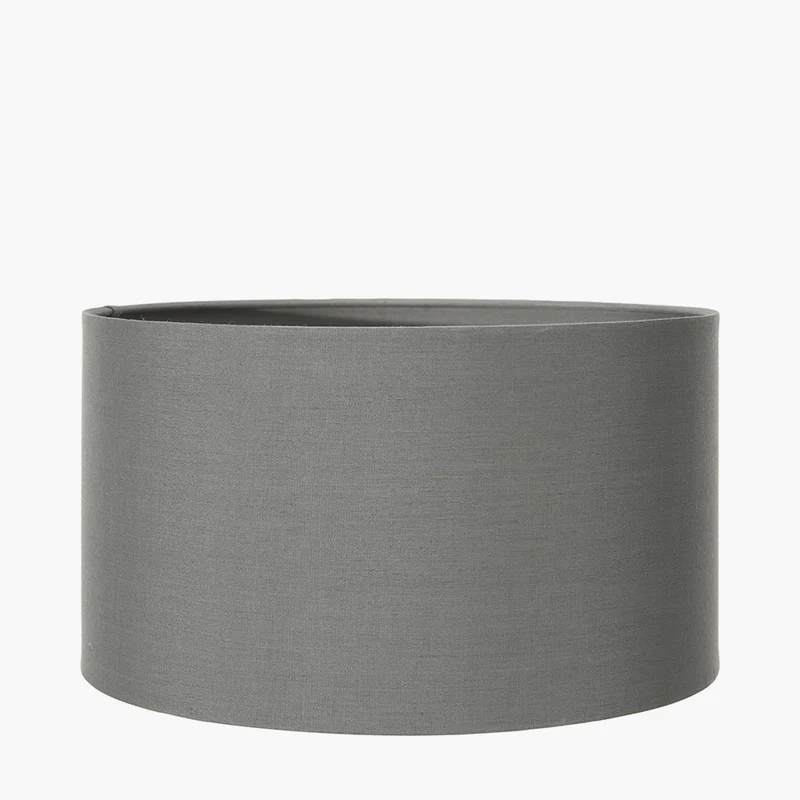 Elon Silver Metal Stacked Cylinder Table Lamp Base with Harry 35cm Steel Grey Cotton Mix Cylinder Lampshade