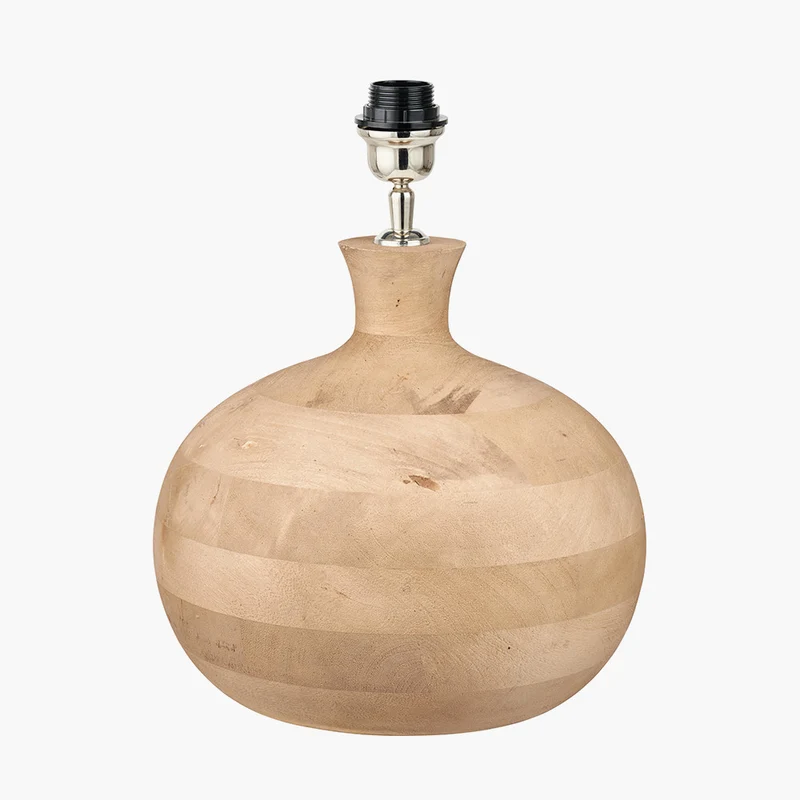 Kiah Natural Mango Wood Round Table Lamp Base with Lino 40cm Cinnamon Self Lined Linen Cylinder Lampshade