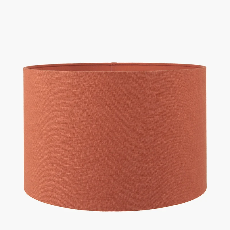 Kiah Natural Mango Wood Round Table Lamp Base with Lino 40cm Cinnamon Self Lined Linen Cylinder Lampshade