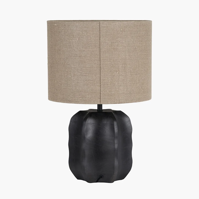 Khari Black Textured Wood Table Lamp