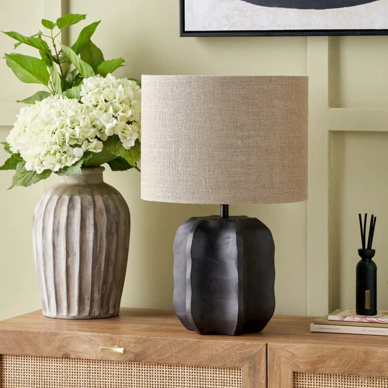 Khari Black Textured Wood Table Lamp