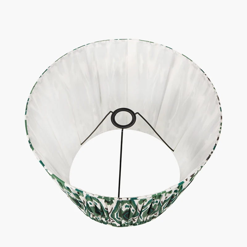 Izara 30cm Racing Green Ikat Patterned Mushroom Pleat Tapered Lampshade