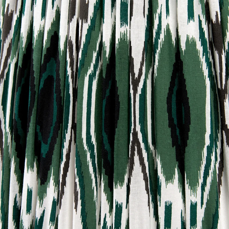 Izara 30cm Racing Green Ikat Patterned Mushroom Pleat Tapered Lampshade