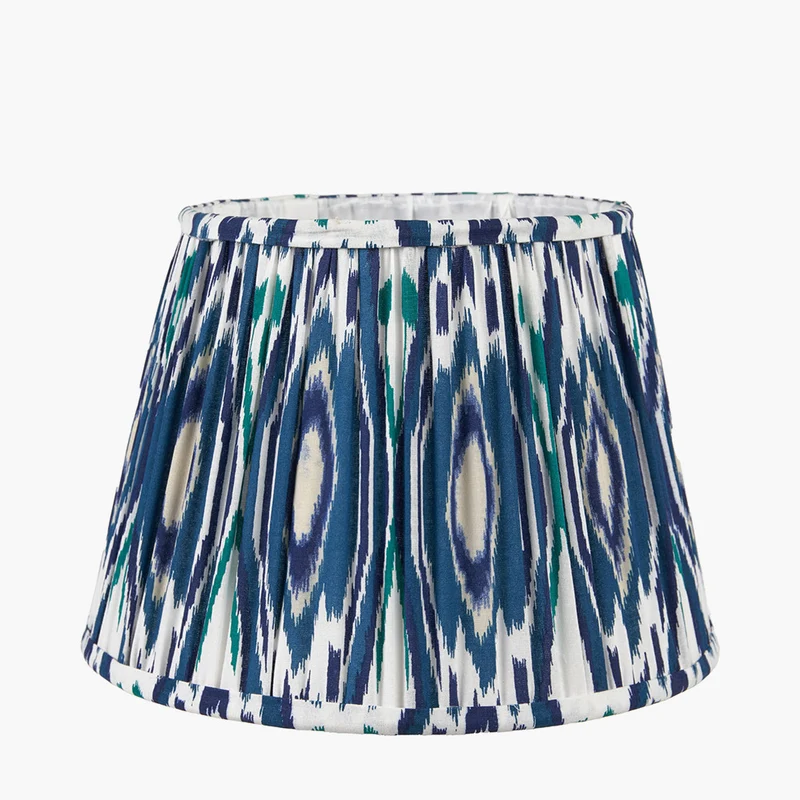 Izara 30cm Ocean Blue Ikat Patterned Mushroom Pleat Tapered Lampshade