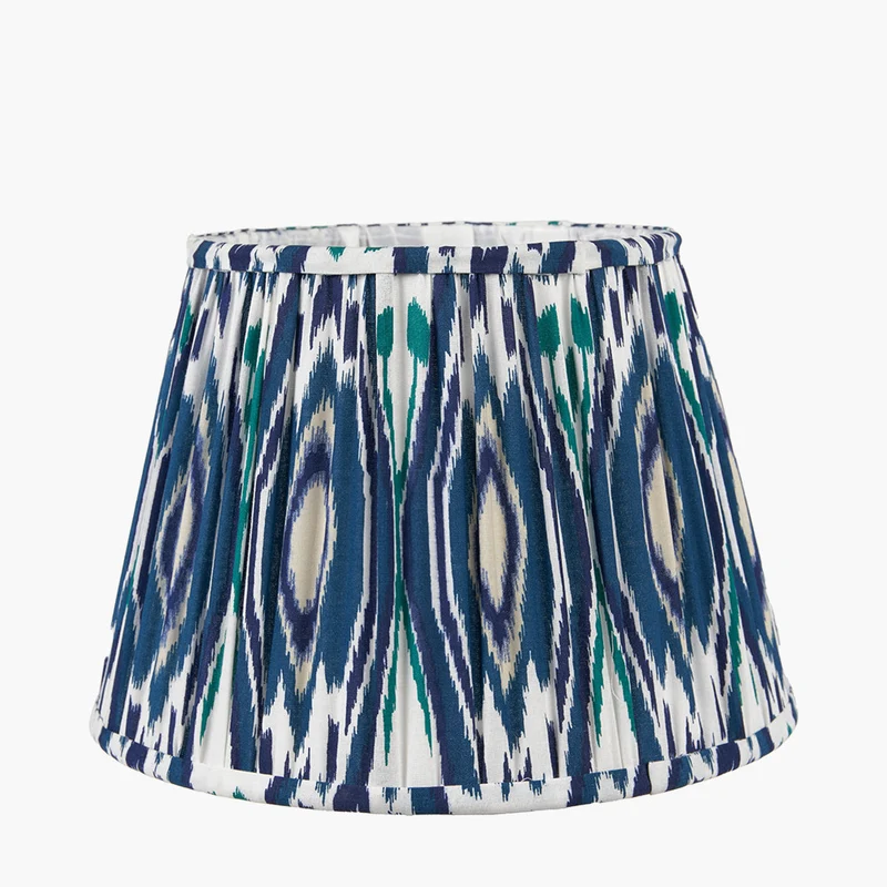 Izara 30cm Ocean Blue Ikat Patterned Mushroom Pleat Tapered Lampshade