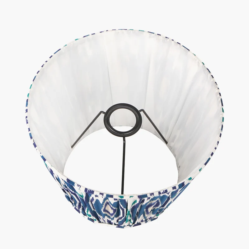Izara 30cm Ocean Blue Ikat Patterned Mushroom Pleat Tapered Lampshade