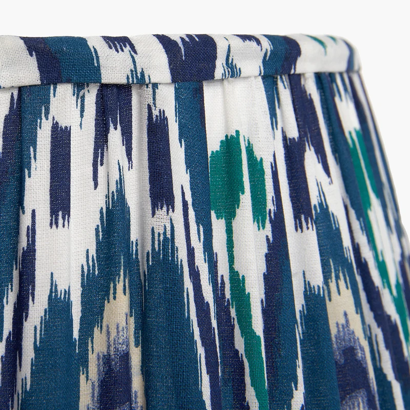 Izara 30cm Ocean Blue Ikat Patterned Mushroom Pleat Tapered Lampshade