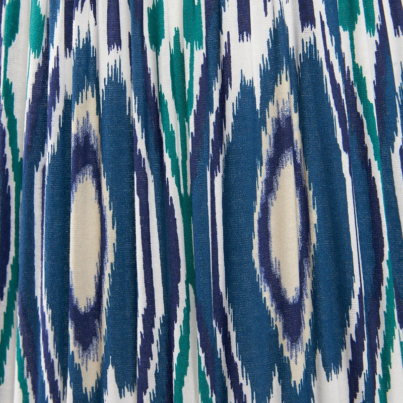 Izara 30cm Ocean Blue Ikat Patterned Mushroom Pleat Tapered Lampshade