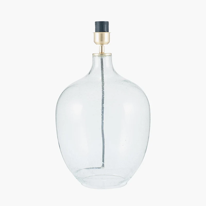 Islay Clear Bubble Glass Table Lamp Base with Harry 40cm Sage Cotton Mix Cylinder Lampshade