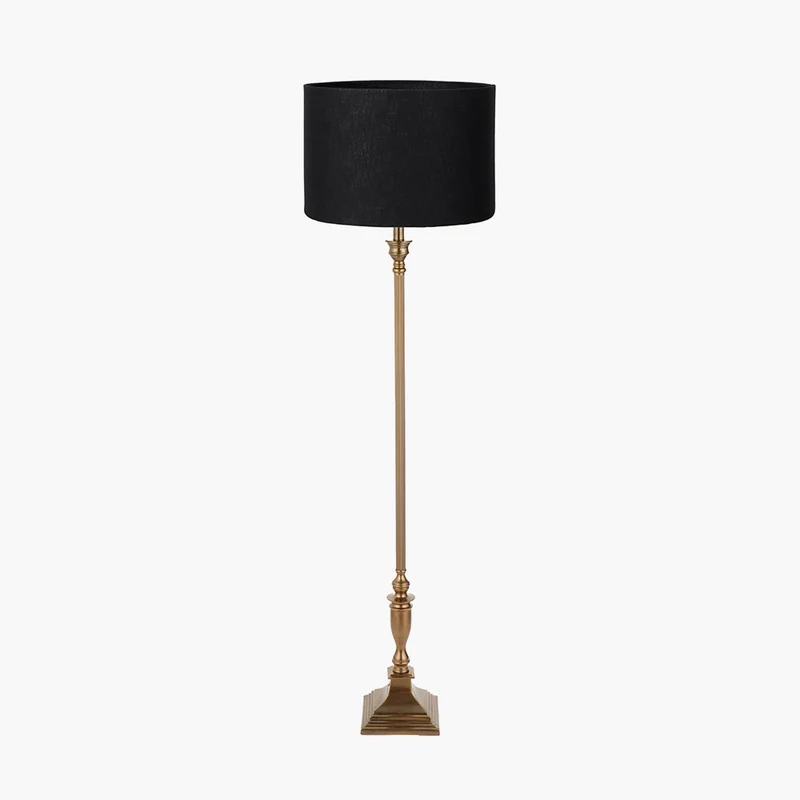 Canterbury Antique Brass Metal Floor Lamp Base with Lino 45cm Black Self Lined Linen Cylinder Lampshade
