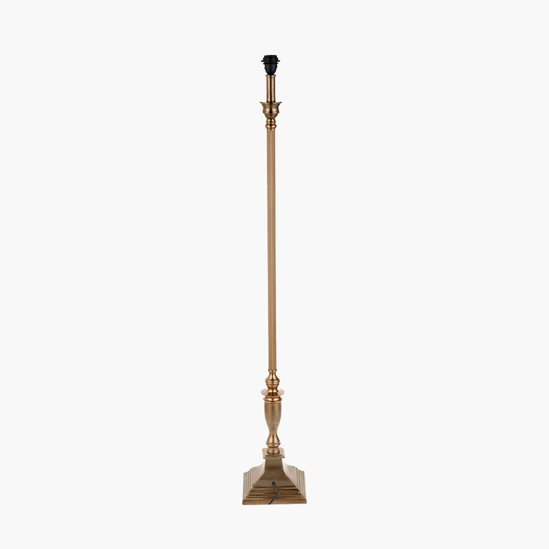 Canterbury Antique Brass Metal Floor Lamp Base with Lino 45cm Black Self Lined Linen Cylinder Lampshade