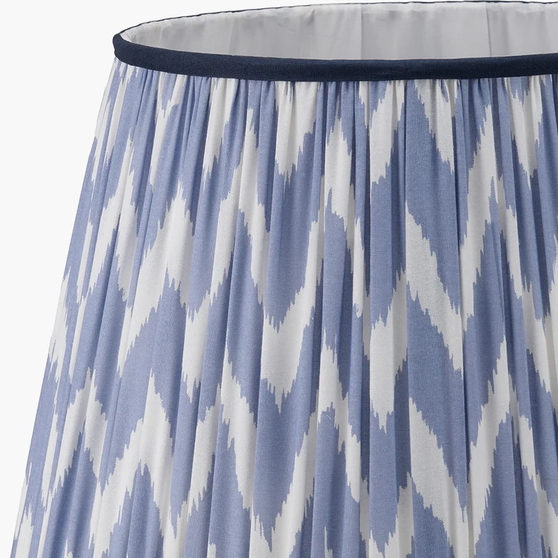 Canterbury Antique Brass Metal Floor Lamp Base with Kamilah 45cm Blue Chevron Patterned Mushroom Pleat Tapered Lamp Shade