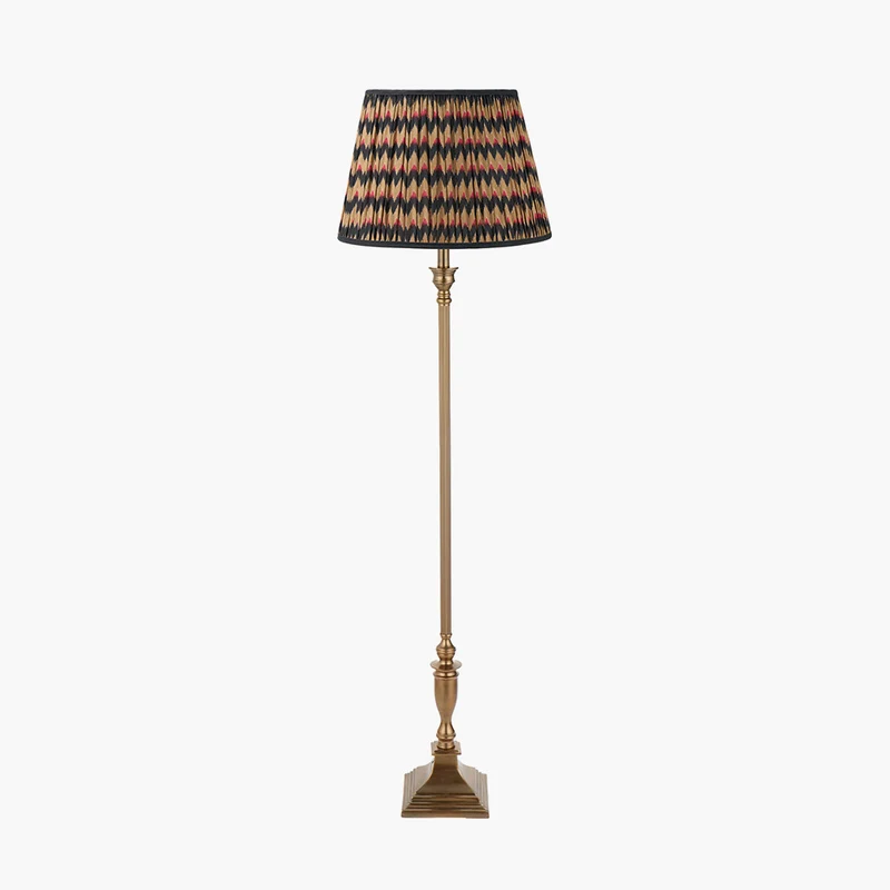 Canterbury Antique Brass Metal Floor Lamp Base with Athira 45cm Multi Chevron Design Mushroom Pleat Tapered Lamp Shade