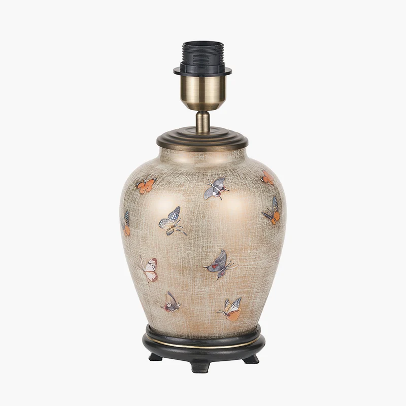 Butterflies Small Glass Table Lamp Base with Harry 25cm Ivory Cotton Mix Cylinder Lampshade