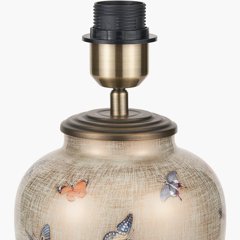 Butterflies Small Glass Table Lamp Base with Bacall 30cm Almond Silk Knife Pleat Empire Lampshade
