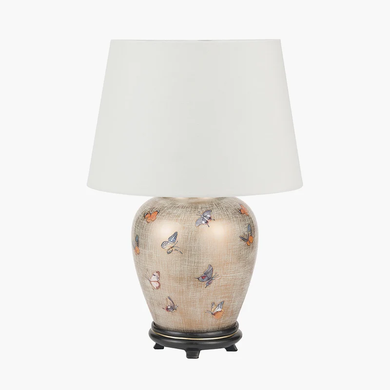 Butterflies Small Glass Table Lamp Base with Adelaide 30cm Ivory Tapered Cotton Mix Lampshade