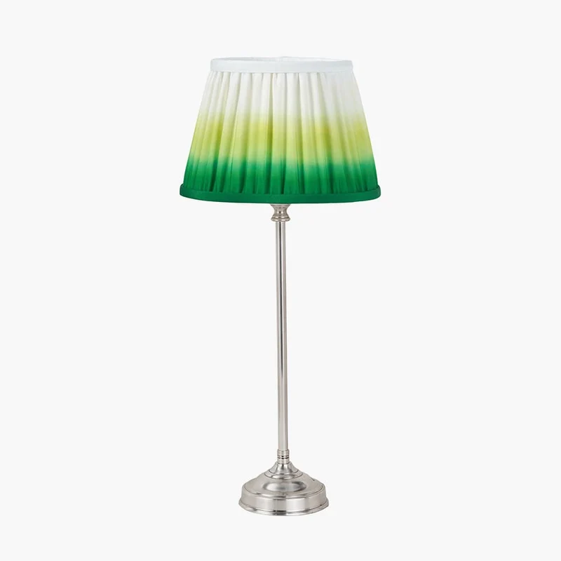 Auden Silver Metal Stick Table Lamp Base with Savoie 10" Pleated Shade Emerald