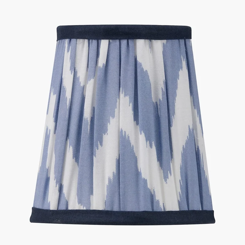 Auden Silver Metal Stick Table Lamp Base with Kamilah 14cm Blue Chevron Patterned Mushroom Pleat Tall Tapered Candle Clip Lampshade