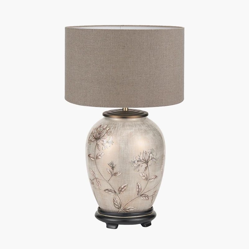 Honeysuckle Medium Glass Table Lamp Base with Edward 35cm Natural Linen Cylinder Lampshade