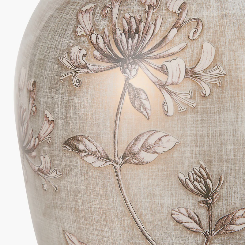 Honeysuckle Medium Glass Table Lamp Base with Edward 35cm Natural Linen Cylinder Lampshade