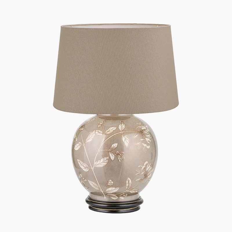 Honeysuckle Large Glass Table Lamp Base with Winston 40cm Taupe Handloom Tapered Lampshade