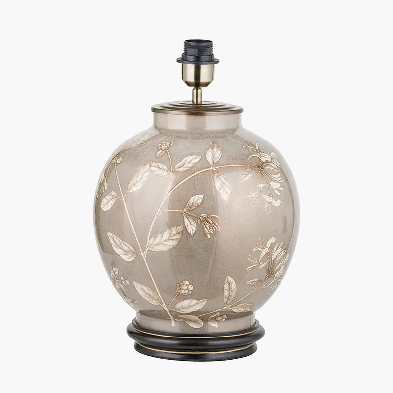 Honeysuckle Large Glass Table Lamp Base with Winston 40cm Taupe Handloom Tapered Lampshade