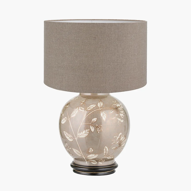 Honeysuckle Large Glass Table Lamp Base with Edward 40cm Natural Linen Cylinder Lampshade
