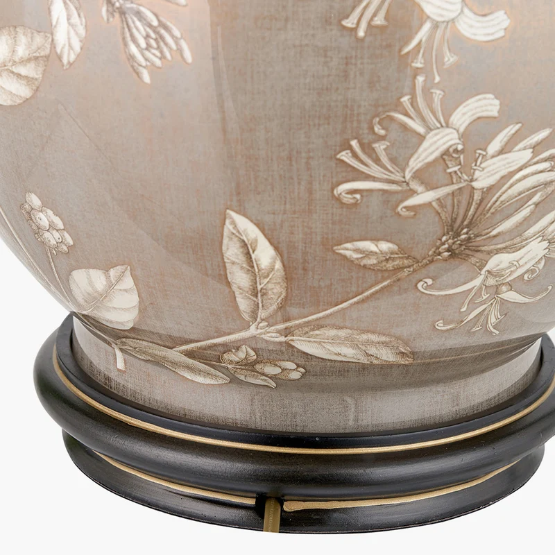 Honeysuckle Large Glass Table Lamp Base with Bacall 45cm Almond Silk Knife Pleat Empire Lampshade