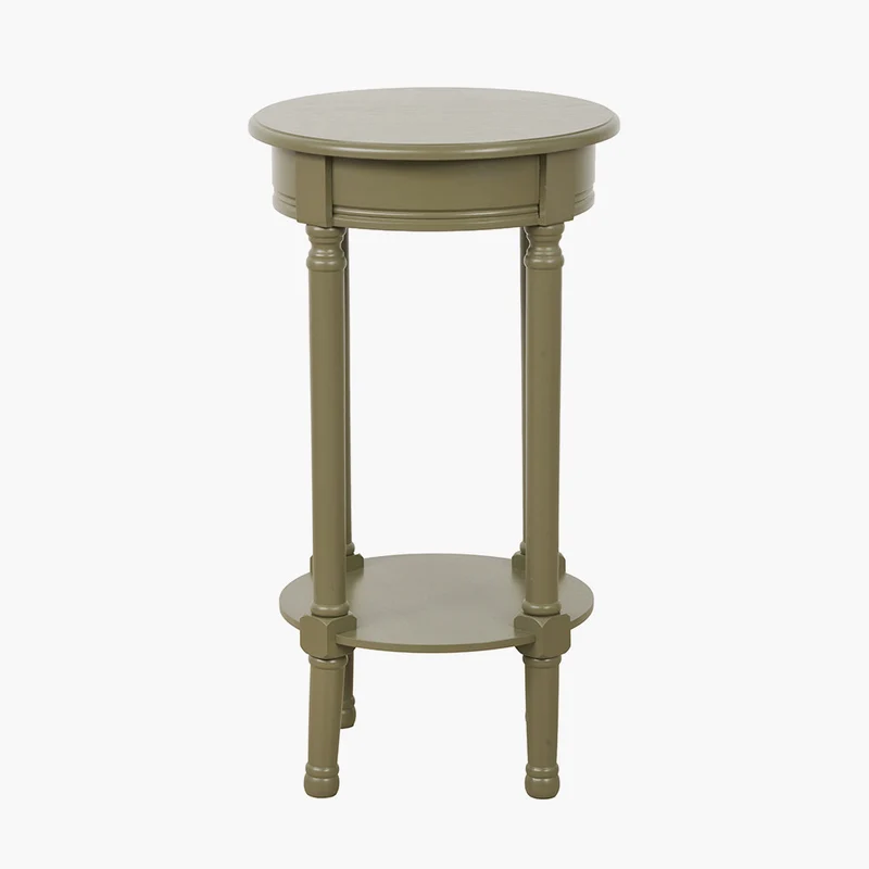 Heritage Olive Pine Wood Round Accent Table
